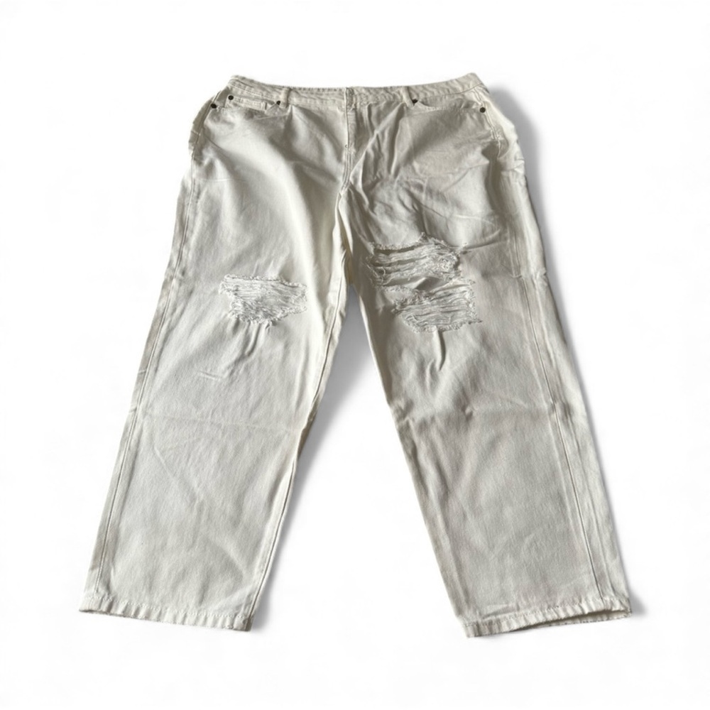 Eloquii Plus Size Distressed White Denim Pants - Picture 2 of 10
